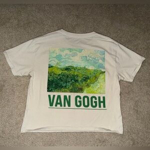 NWOT Women's Van Gogh Artist Academy Cropped T-Shirt - Cream White Size Small
